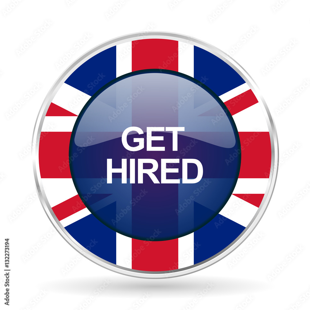 Poster get hiviolet pink british design icon - round silver metallic border button with great britain flag