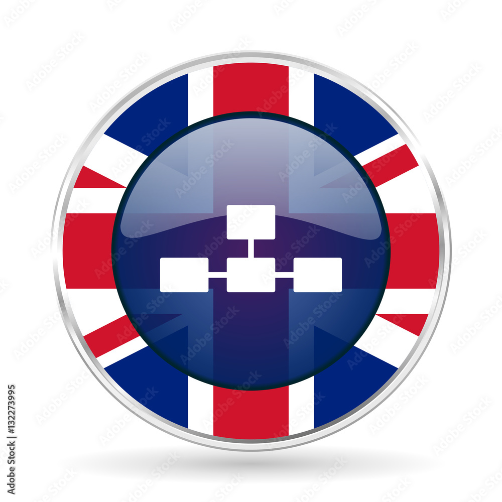 Poster database british design icon - round silver metallic border button with great britain flag