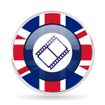 film british design icon - round silver metallic border button with Great Britain flag