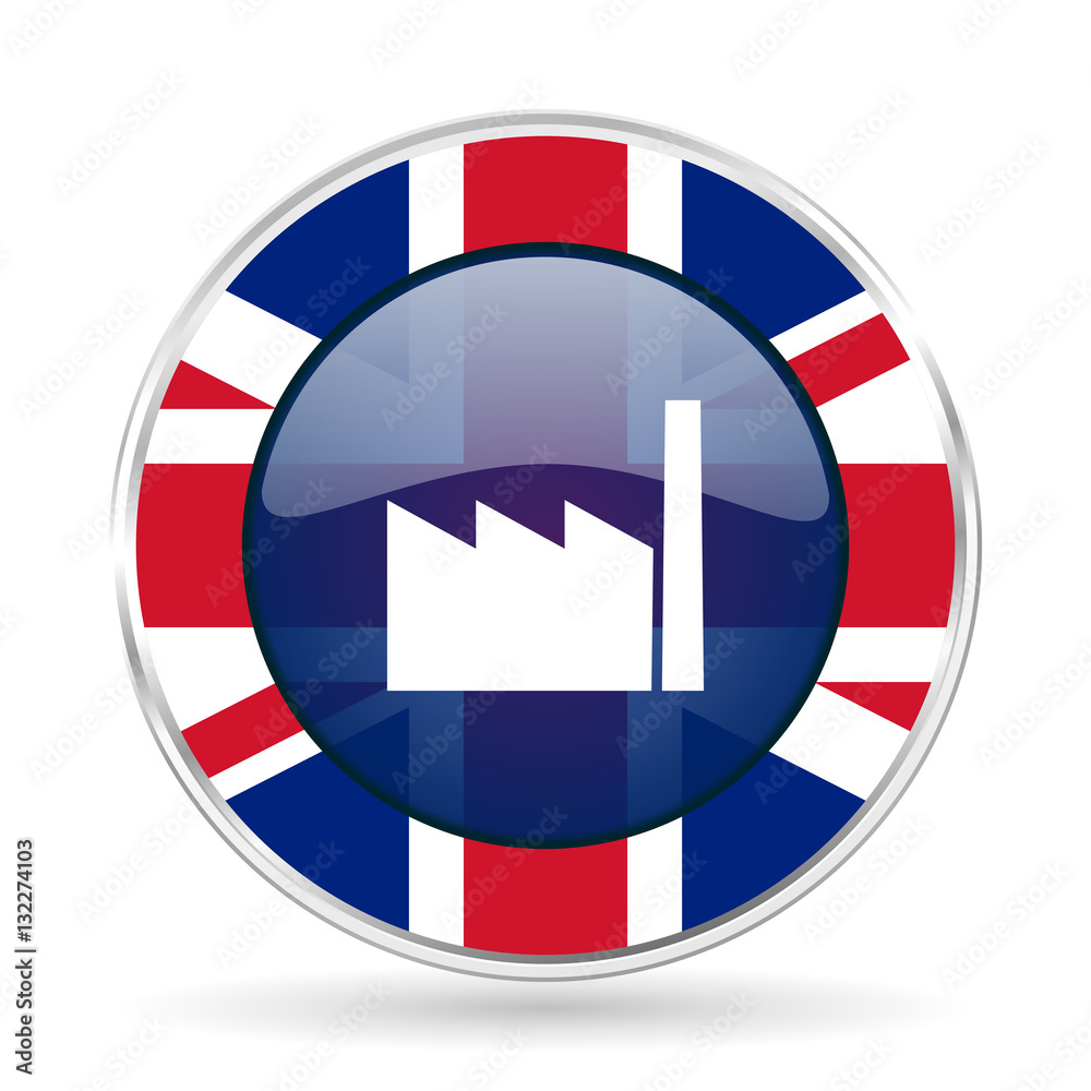 Poster factory british design icon - round silver metallic border button with great britain flag