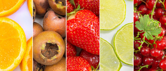 Fresh fruit collage background.