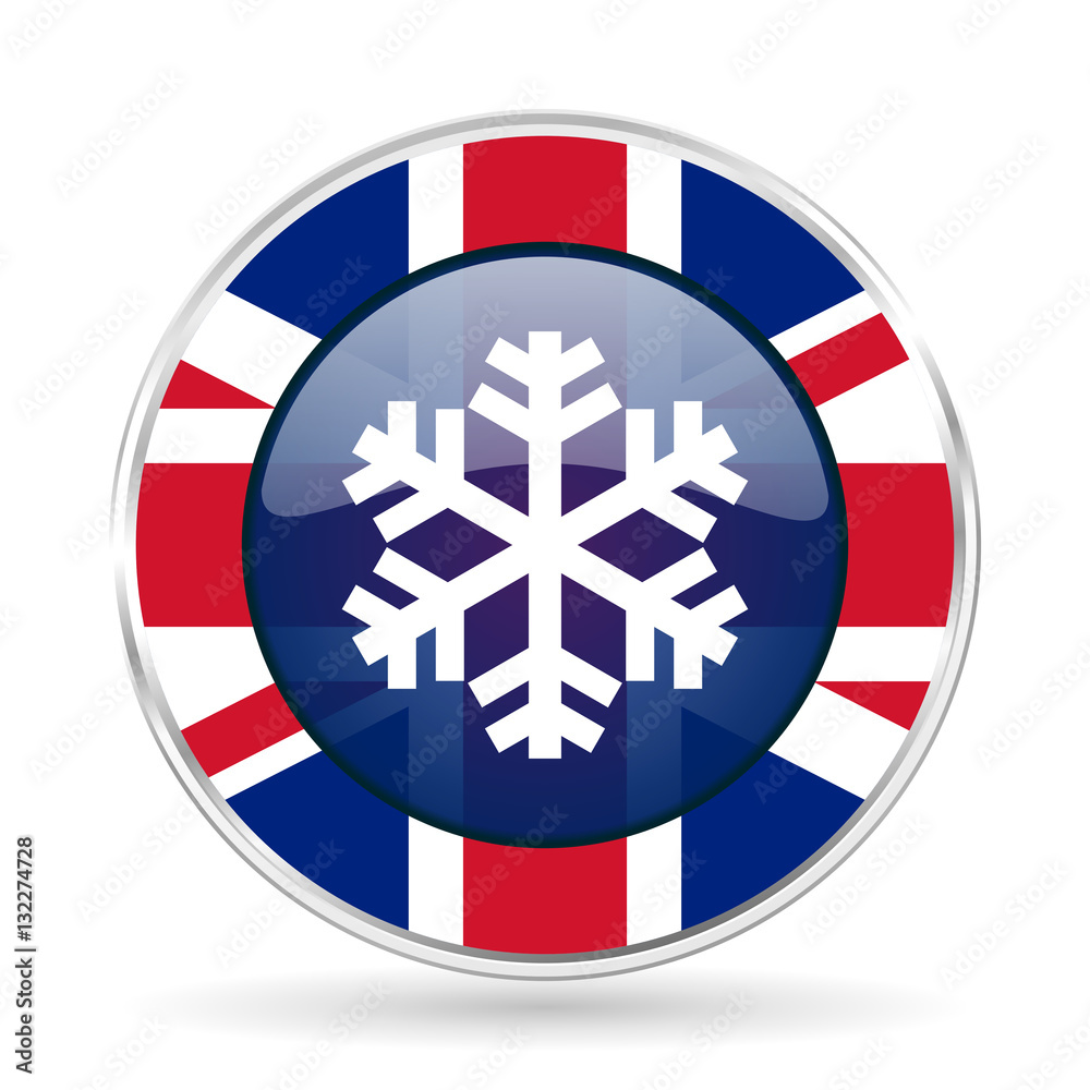 Aufkleber snow british design icon - round silver metallic border button with great britain flag