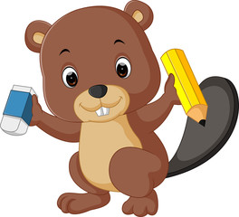 beaver holding pencil

