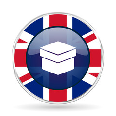 Obraz premium box british design icon - round silver metallic border button with Great Britain flag