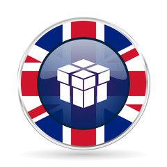 box british design icon - round silver metallic border button with Great Britain flag