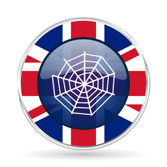 spider web british design icon - round silver metallic border button with Great Britain flag