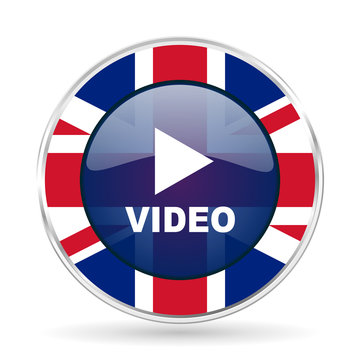 video british design icon - round silver metallic border button with Great Britain flag