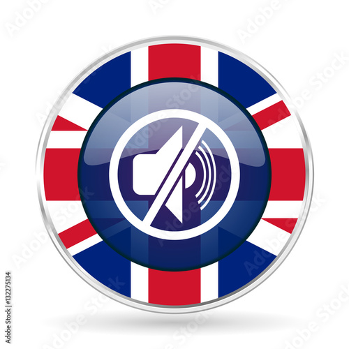 "mute british design icon round silver metallic border button with