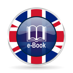 book british design icon - round silver metallic border button with Great Britain flag