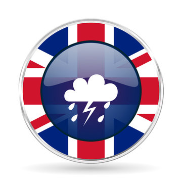 storm british design icon - round silver metallic border button with Great Britain flag