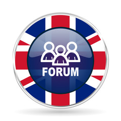 forum british design icon - round silver metallic border button with Great Britain flag