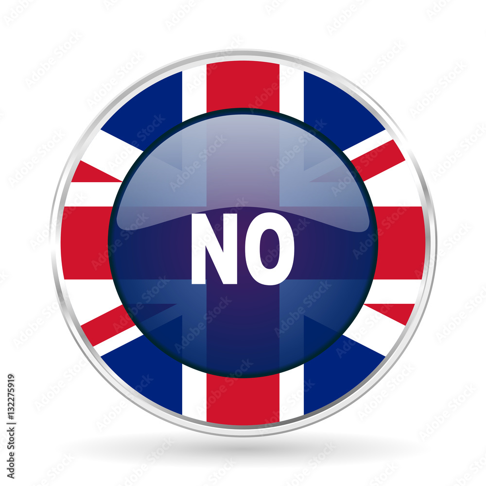 Poster no british design icon - round silver metallic border button with great britain flag