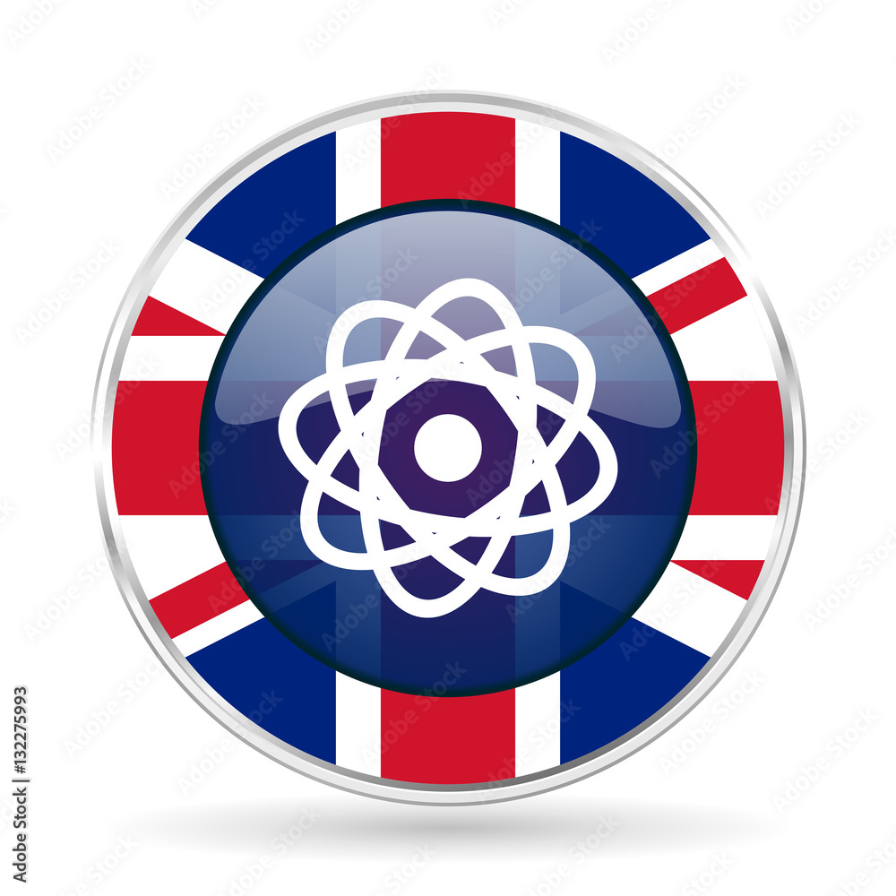 Aufkleber atom british design icon - round silver metallic border button with great britain flag