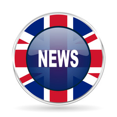 news british design icon - round silver metallic border button with Great Britain flag