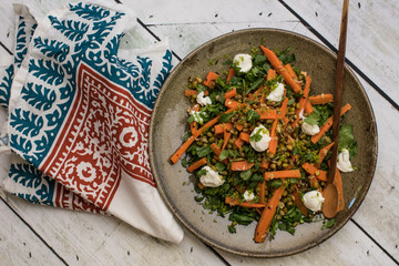 Bean salad with carrots and labneh