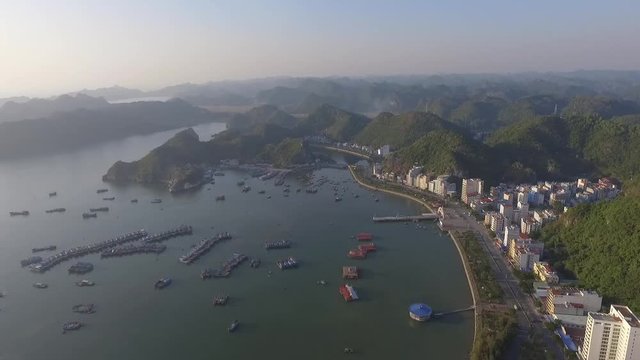 Ha Long Bay Cat Ba Vietnam Aerial Drone Clip