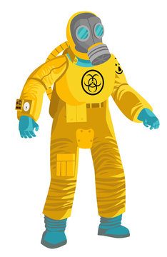 man in biozahard yellow radiation suit