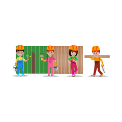 Fototapeta premium Kids builders characters vector illustration