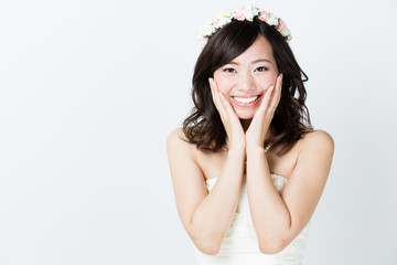 attractive asian woman wedding image on white background