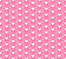 Pink seamless abstract pattern with hearts. Vector illustration