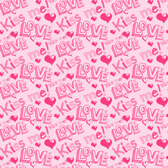Abstract background with words text love kiss wallpaper seamless pattern for gift wrapping