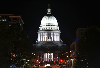 Wisconsin State Capitol building, National Historic Landmark. Madison, Wisconsin, USA. Night scene.