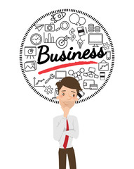 Businessman thinking about business with icon.