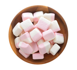 sweet marshmallows on white background