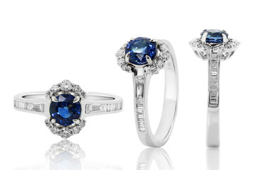 anillo argolla con diamantes azul y blancos , joyeria con rubies y zafiros