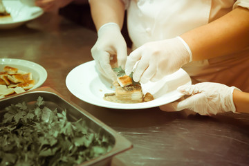 Obraz na płótnie Canvas Blurry background vintage color style of Chef in hotel or restau