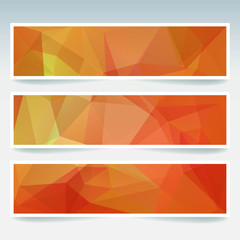 Set of orange banner templates with abstract background. Modern vector banners with polygonal background