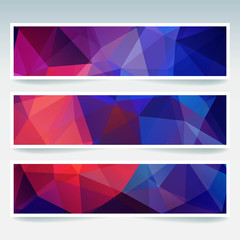 Set of banner templates with abstract background. Modern vector banners with polygonal background. Red, blue colors