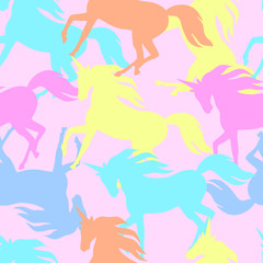 Realistic unicorn silhouette seamless pattern.