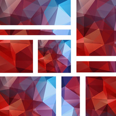 Horizontal and vertical banners set with polygonal triangles. Polygon background, vector illustration. Brown, blue, orange colors.