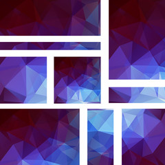 Fototapeta premium Horizontal and vertical banners set with polygonal triangles. Polygon background, vector illustration. Blue, purple colors.