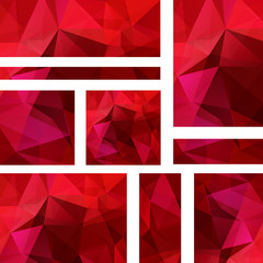 Set of red banner templates with abstract background. Modern vector banners with polygonal background