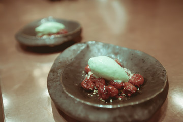 Blurry background vintage color style of  dessert on the table f