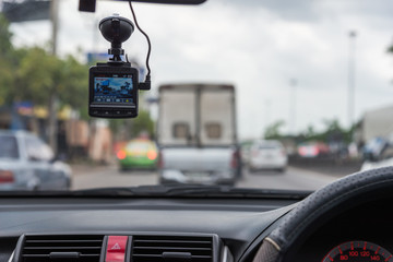 car video recorder installed on the window