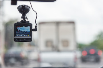 car video recorder installed on the window