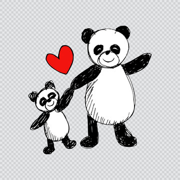 Happy pandas background. Sketchy style.