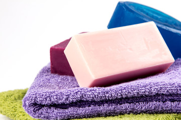 Obraz na płótnie Canvas natural soap bar on bath towel