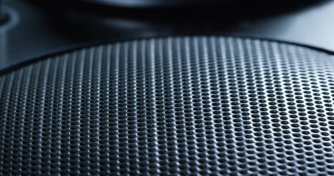 Framing macro or close up of a stereo with an elegant design and with the speakers and subwoofer for optimum sound to adjust the music volume and equalizer. concept of music, sound, mixer, party