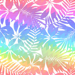Tropical leaf chevron rainbow seamless pattern
