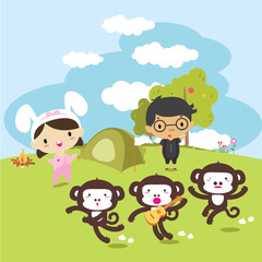 Summer camp vector illustration, cartoon clip art