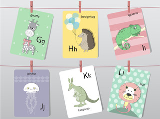 Cute zoo alphabet with funny animals,Letters,Animal alphabet,Learn to read,Vector illustrations