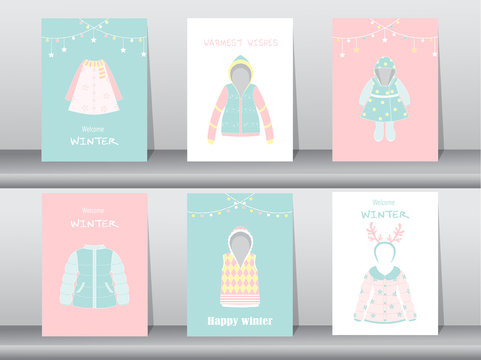 Set of Flat cute collection of winter clothes and accessories,poster,template,cards,winter clothes,Vector illustrations