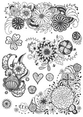 vector set of hand drawing doodle flower, Zentangle art designs