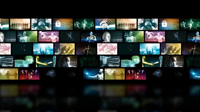 Video Wall on Black Background with Reflection 