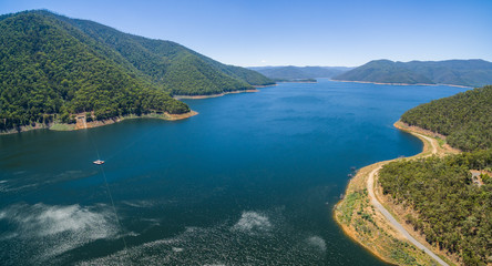 Fototapeta na wymiar Aerial panorama of Dartmouth Lake on hot summer day