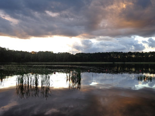 View of the lake in the evening time